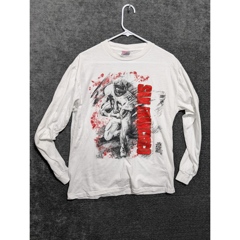 Vintage National San Francisco Football Graphic Long Sleeve T-Shirt White XL